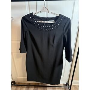 Karl Lagerfeld Paris Black Pearl Embellished Dress Bell Sleeve Women’s Size 14